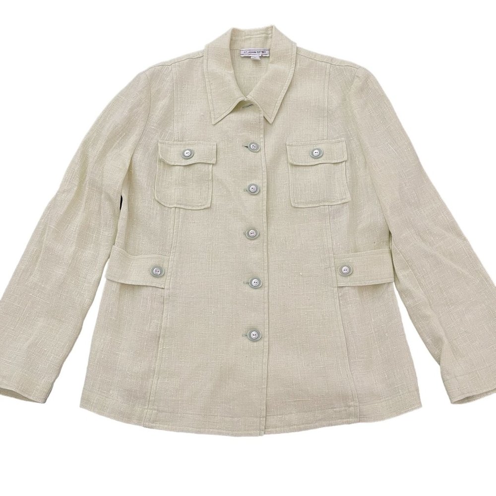 St. John Sports Women's 100% Linen Sage Green Button Blazer Jacket, Size M